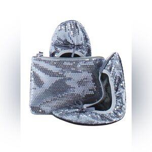 Flip Flats by Me Moi Sparkling Silver Sequin Flats with Matching Pouch (SH98)